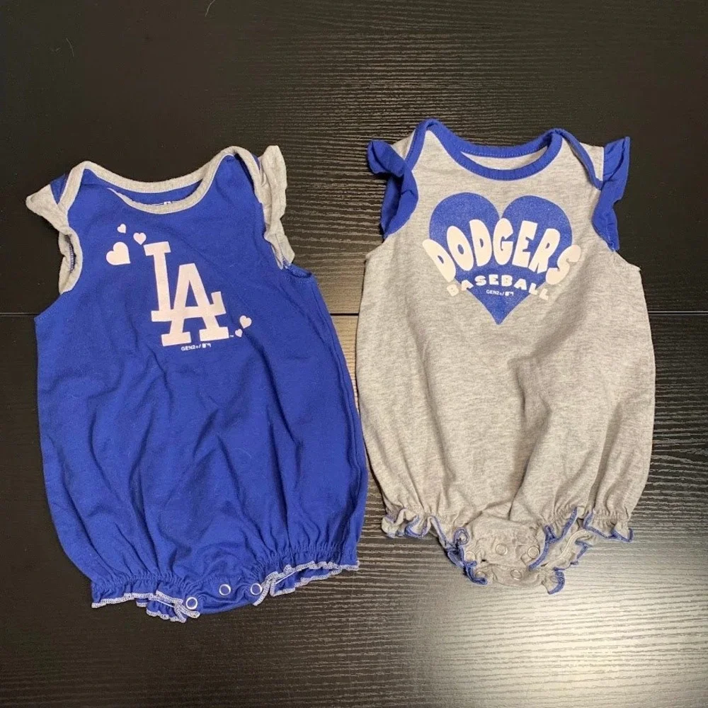 LA Dodgers Baby Girls Romper Set 2 Pack Gen2 Blue Gray 3-6 Months MLB Baseball